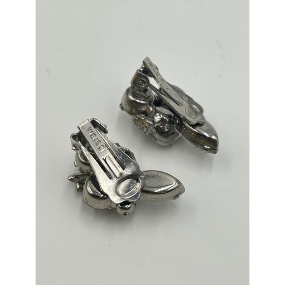 Signed WEISS Clip On Rhinestones Earrings Clear Glass Stones Costume Jewelry - Picture 4 of 6